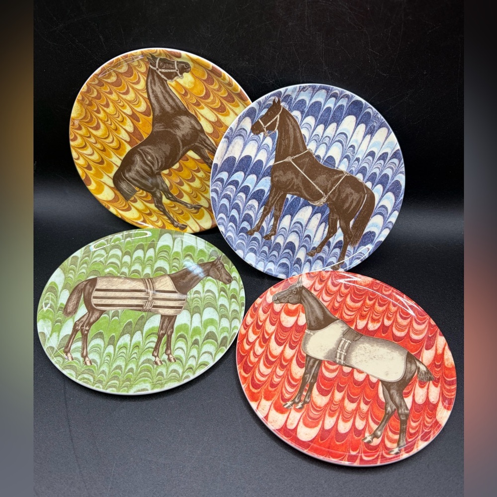 Set4 Thomas Paul Equus Equestrian Horse Melamine Appetizer Plates Trinket Dishes